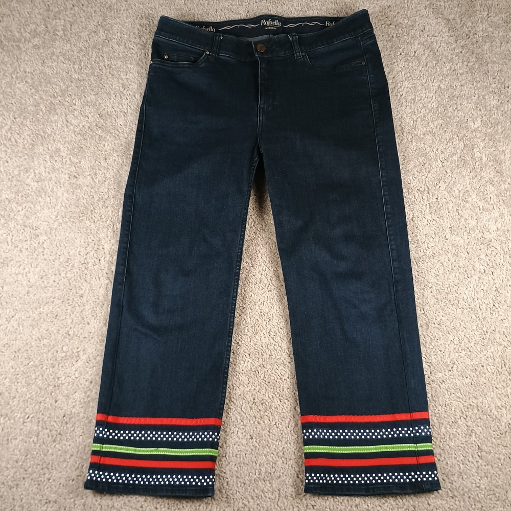 Rafaella Weekend Slimming Jeans Womens 12 Cropped Stripe Hem Dark Wash Resort
